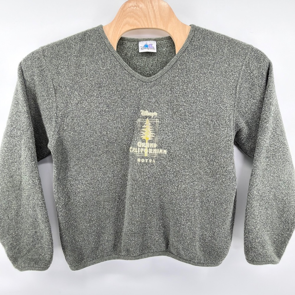 Vintage Disney Grand Californian Hotel Fleece V-Neck Sweater Green Large USA